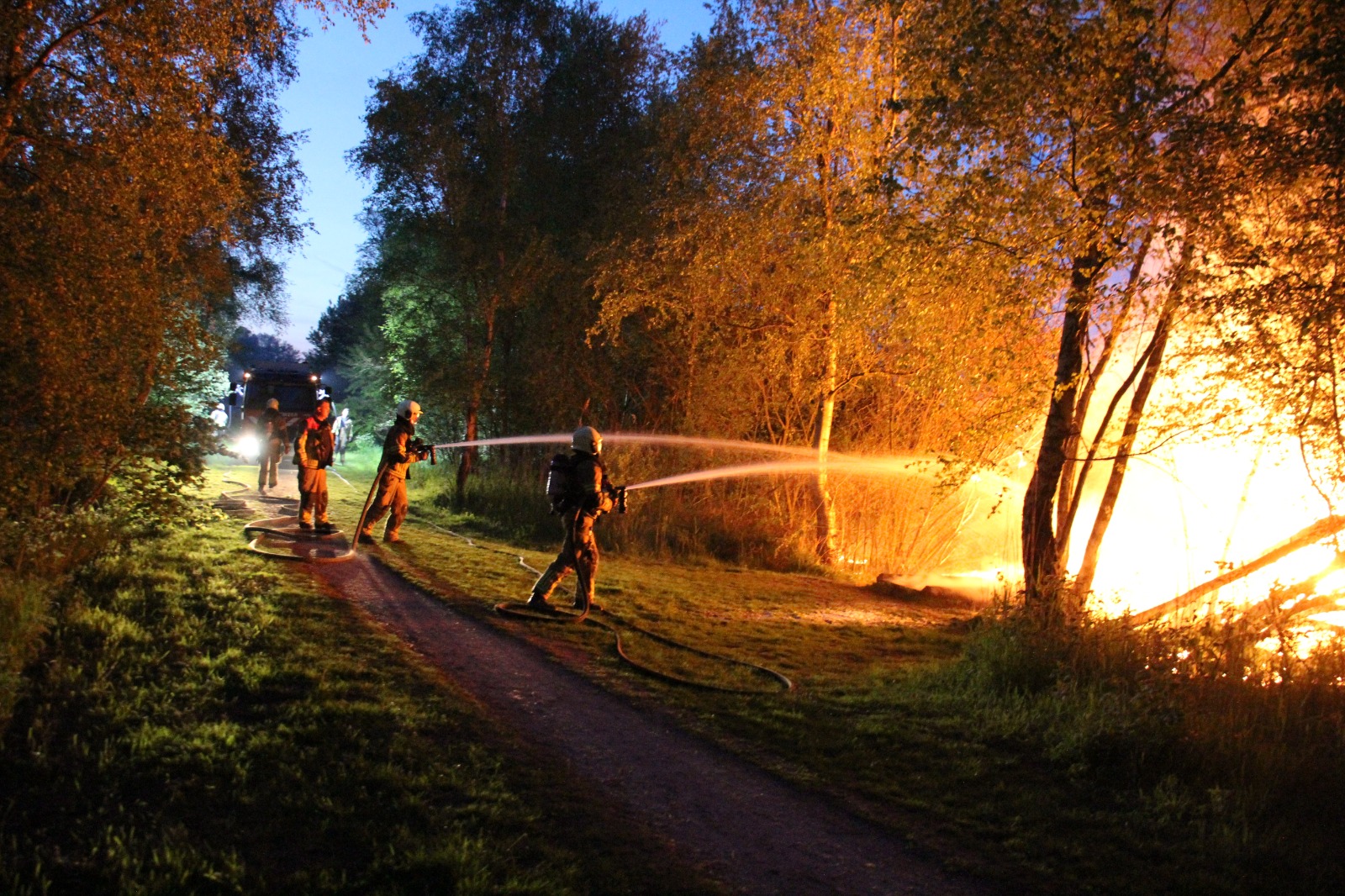 Kunststof steiger in lichterlaaie in recreatiegebied