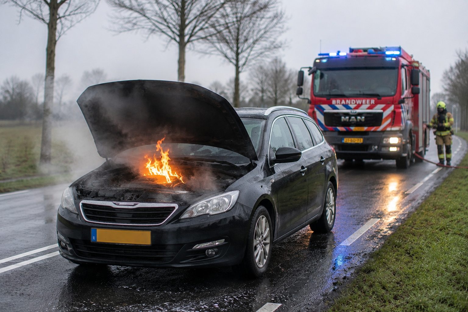 Brand in motorcompartiment tijdens het rijden